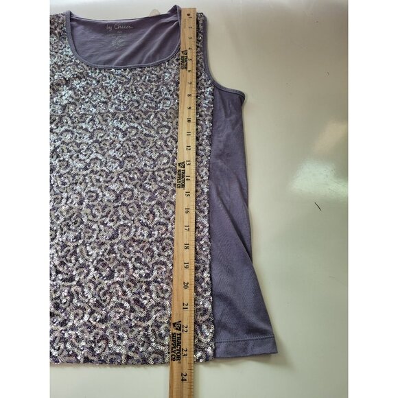 Chicos Purple Sequin Tank Top S Jersey Cotton Blend Sleeveless Scoop Neck Sparkl - Picture 5 of 9